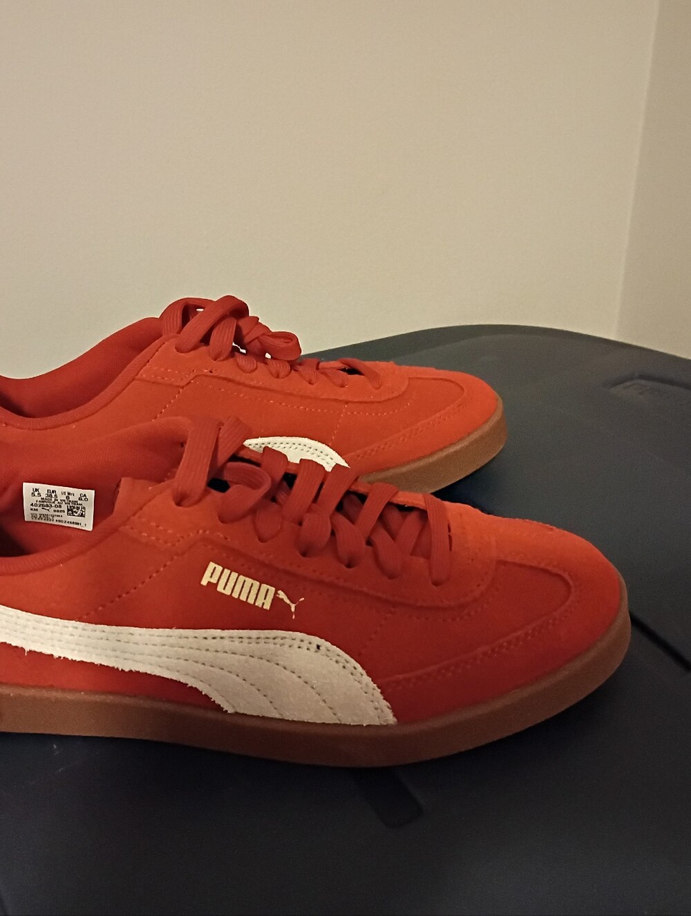 Puma Red Suede Sneakers with White Formstrip, NEW, The Inserts Are Missing